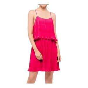 Moon River by Anthropology hot pink pleated tiered mini dress size L